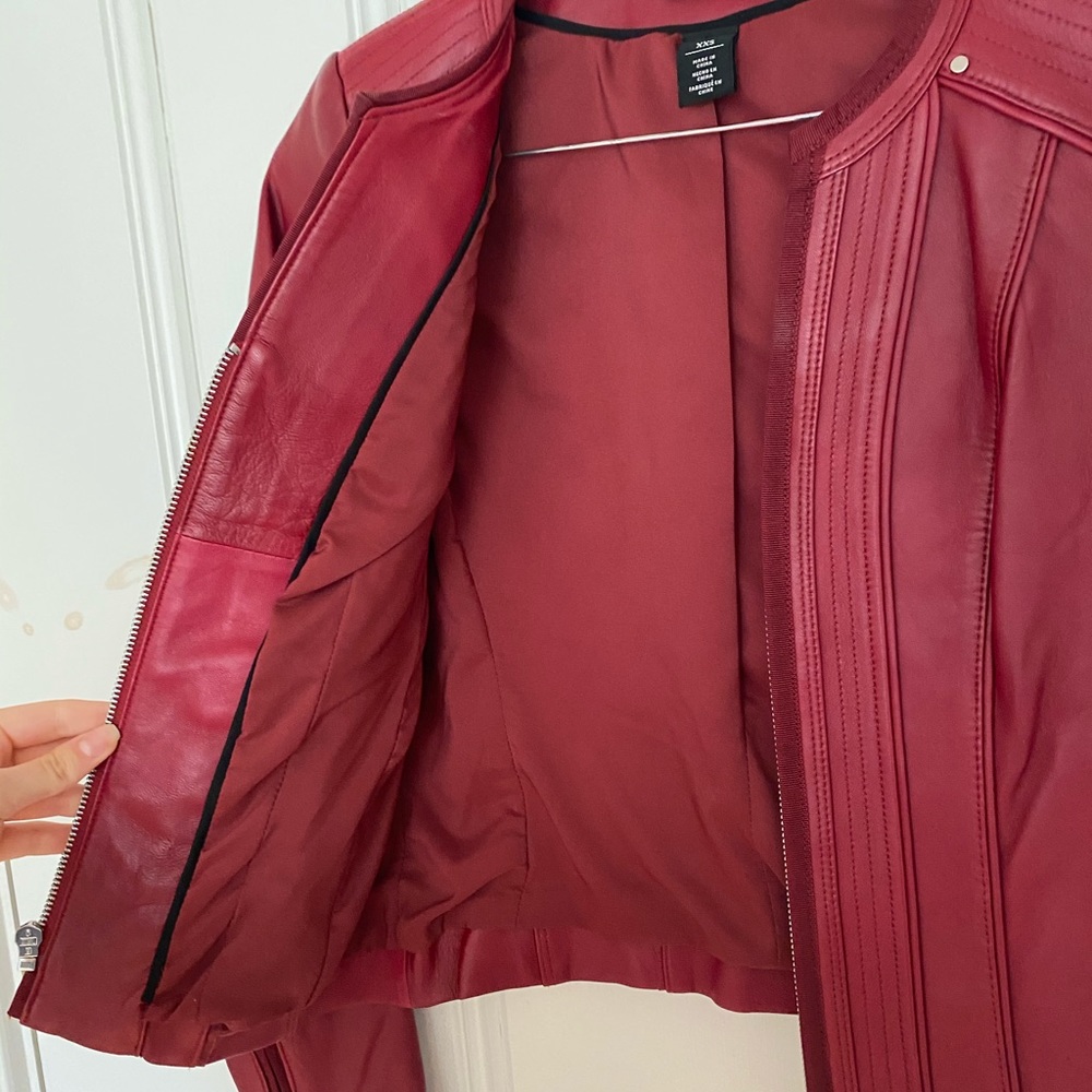 NWOT RARE Red REAL Cropped Leather Jacket - Picture 5 of 8